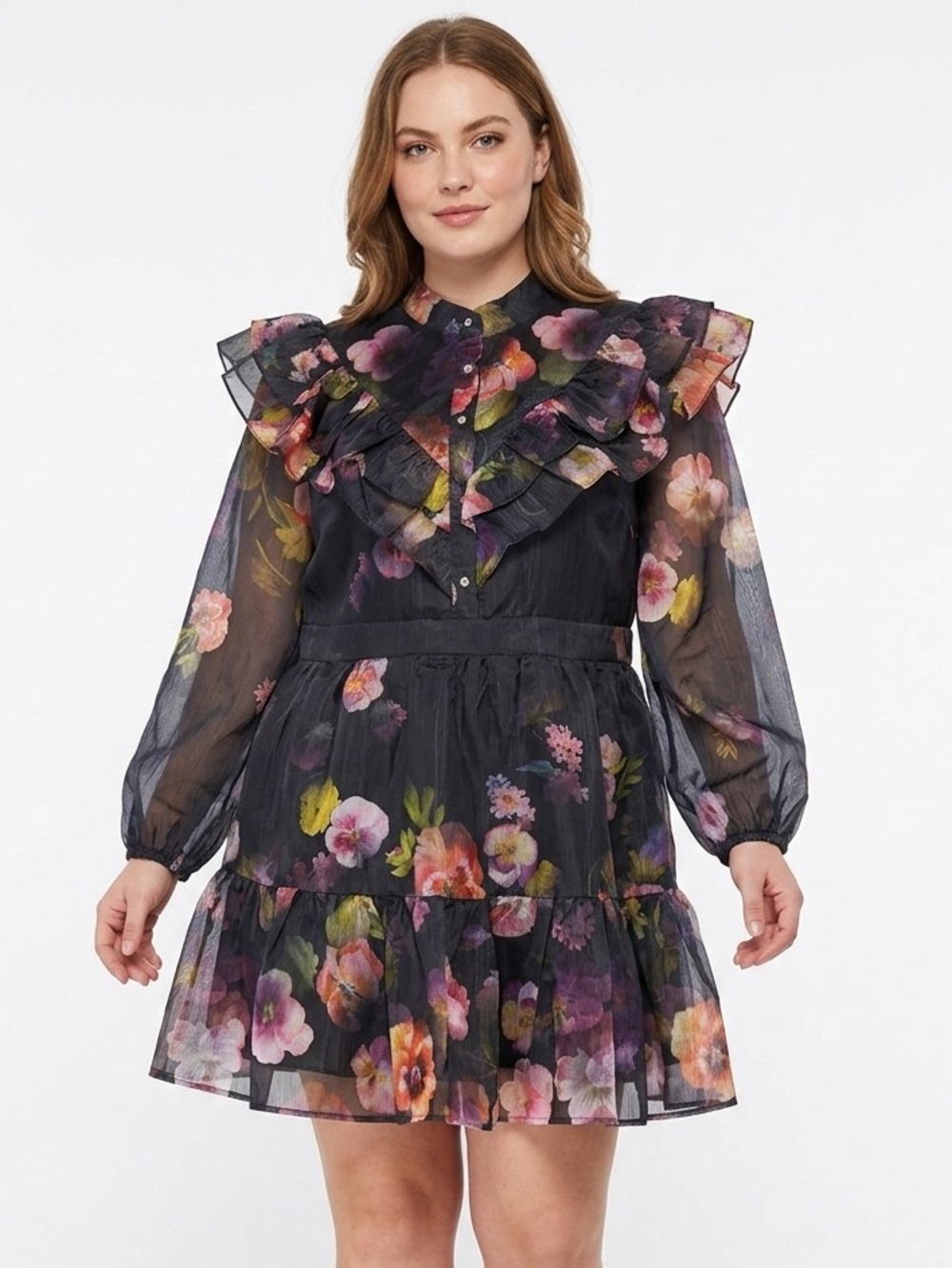 AQUA Floral Ruffle Fairycore Mini Dress (Bloomingdale's Exclusive) Size XL NWT